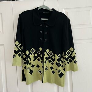 Ming Wang Knit Cardigan Women's 0X Geometric Bejeweled Neon Designer Sweater